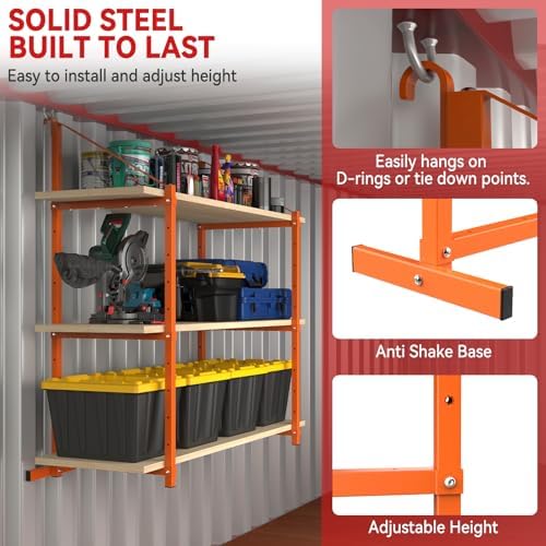 shipping container shelving bracket adjustable (4 pack, orange) showing dimensions