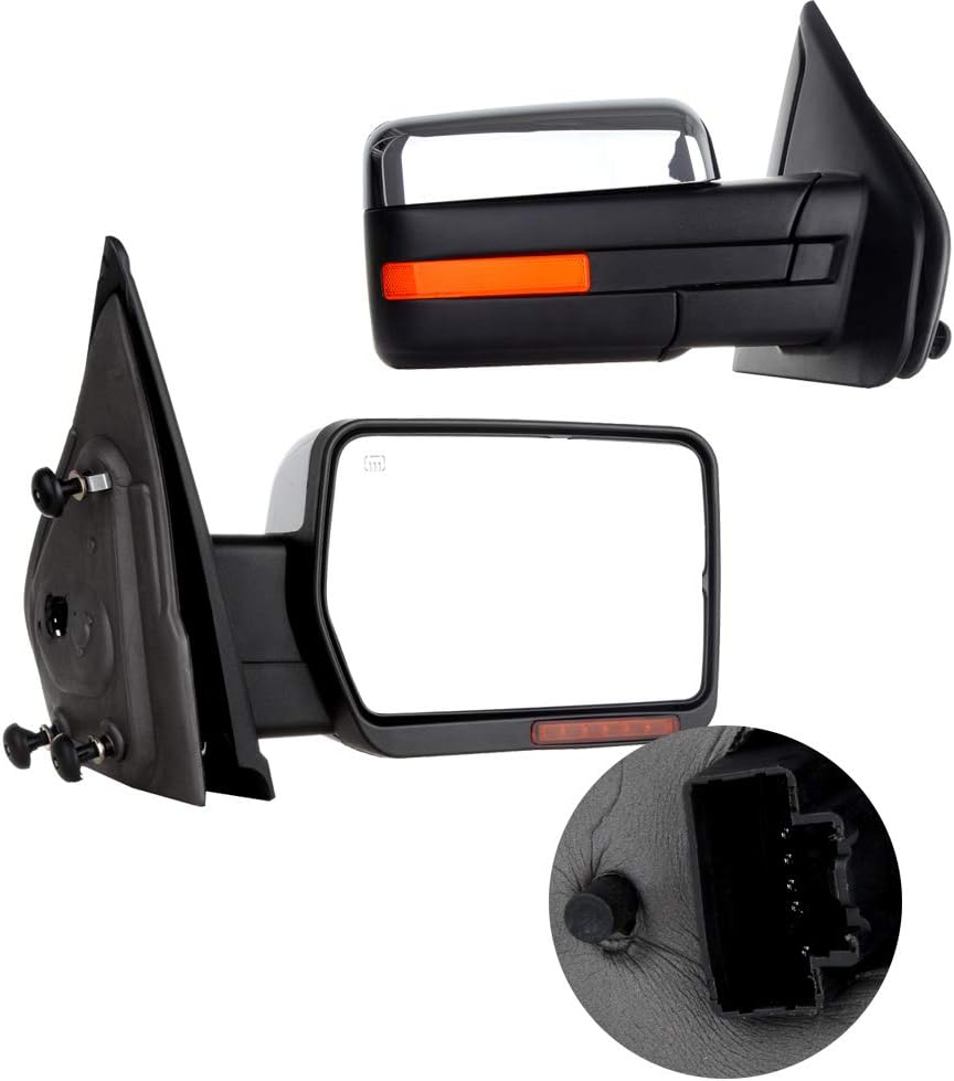 A Pair Heated Towing Mirrors Fits 2004-2014 for Ford for F150 Pickup, Power Adjusted View Mirror with Turn Signal Indicator