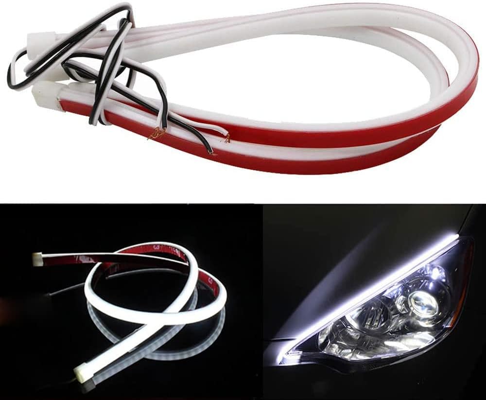 YSY 2Pcs Ultrafine DRL LED Strip Tube Flexible Waterproof Daytime Running Light For Car Headlight LED Strip,Decorative Lamp,Running Light,Neon Lights,Turn Signal Light (30cm(11inch), White)