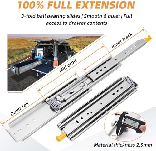 with lock heavy duty drawer slides 12 14, side view