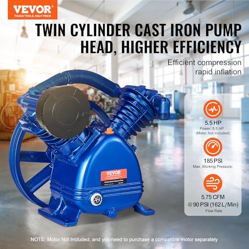 vevor air compressor pump head,5.5hp 5.75cfm @ 90psi,twin shown in use