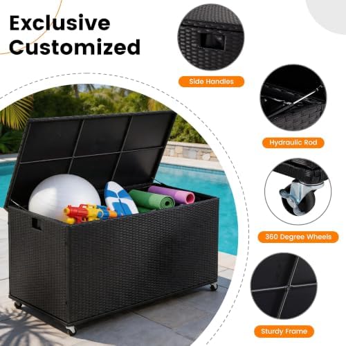 sundale 170 gallon oudoor deck box, large rattan showing dimensions