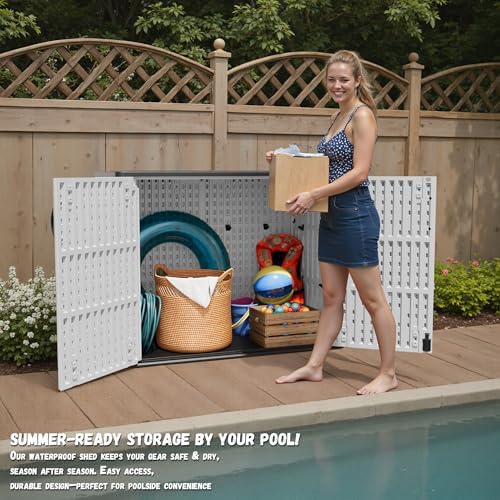 patiowell 26 cu.ft resin outdoor storage cabinet with, front angle view