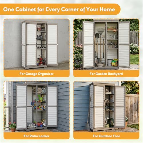 petscosset outdoor storage cabinet with shelves, wood &, front angle view