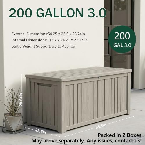 outdoor storage box,200 gallon waterproof deck box [upgraded shown in use