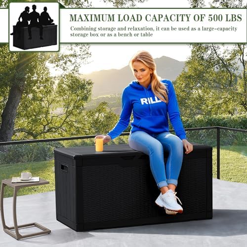 greesum 100 gallon resin deck box large outdoor, side view