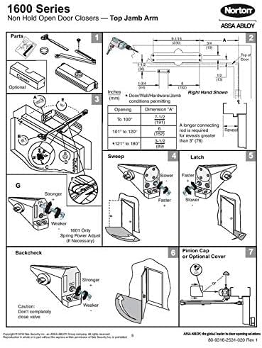 norton 1601 series door closer, tri-style (regular, top, front angle view