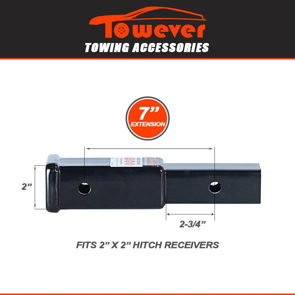 84332P Trailer Hitch Extenders 2 inch Hitch Receiver Tube, 7 inches Extension, with 5/8 inch Hitch Pin