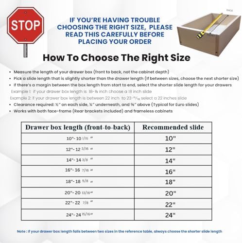 22 inch euro slides, pack of 2, for showing dimensions