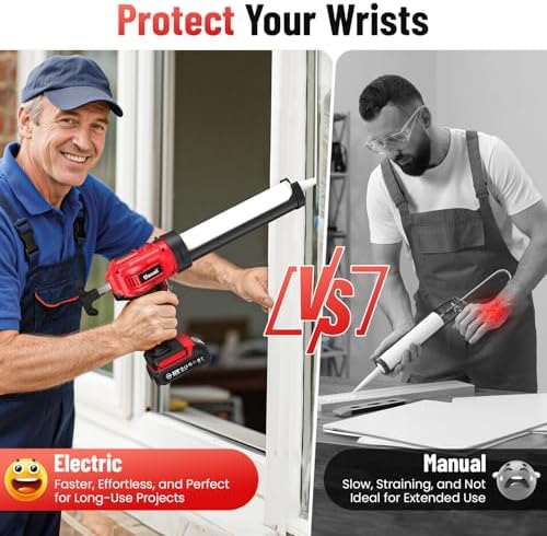 electric caulking gun, cordless caulk gun with 2x shown in use
