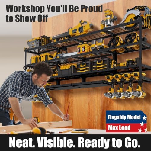 xlarge 64''w power tool organizer wall mount, 4-tier on a desk or shelf