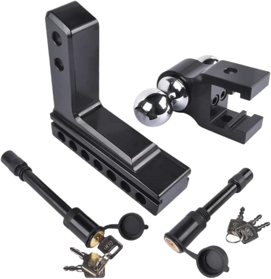 Black Adjustable Trailer Hitch Compatible with 2 Inch Receiver 6 Inch Drop Rise Aluminum Drop Hitch 12500 LBS for Heavy Trucks