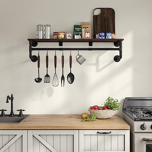 industrial pipe clothes rack with top shelf and showing dimensions