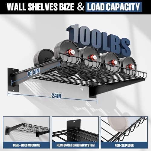 garage wall shelving 24"x16.5" 2-pack, wall mounted shelves, side view