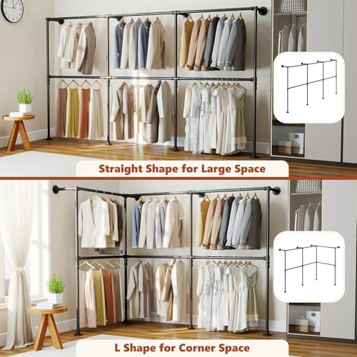 kelixu 114.4" industrial pipe clothing rack for wall, close-up detail