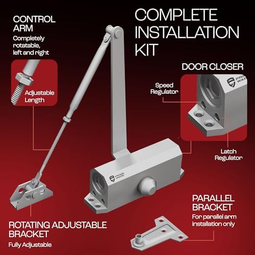 primeware dc-300 adjustable automatic door closers for home, side view