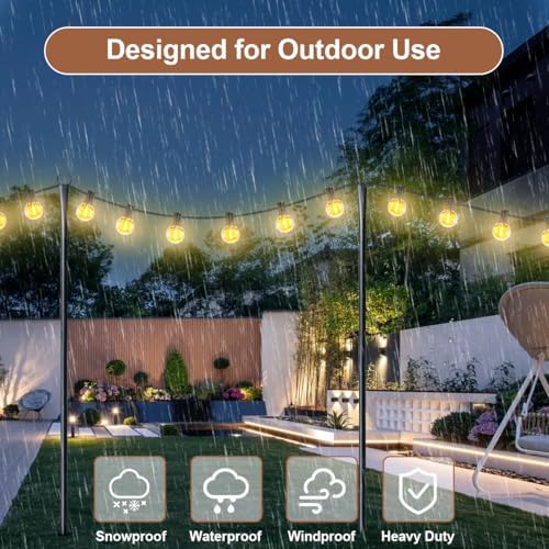 4 Pack String Light Poles for Outside, Upgraded Heavy-Duty Metal Light Poles ...