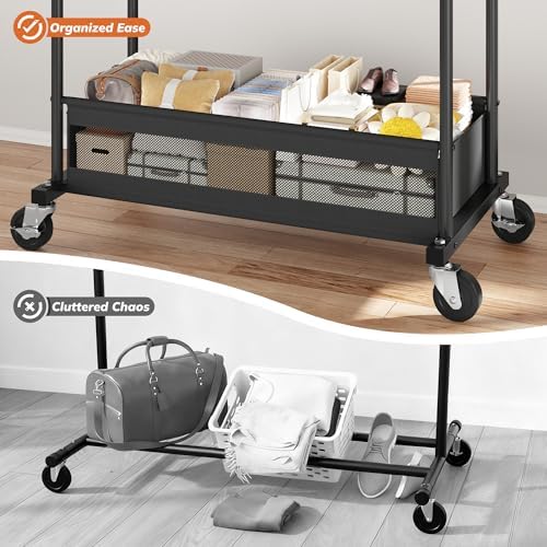 clothes rack 210 lbs double rods extra storage, package contents