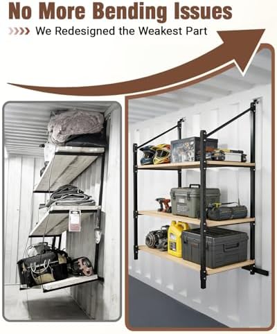 shipping container shelving brackets, d-ring mount, 3-tier, 4-pack showing dimensions