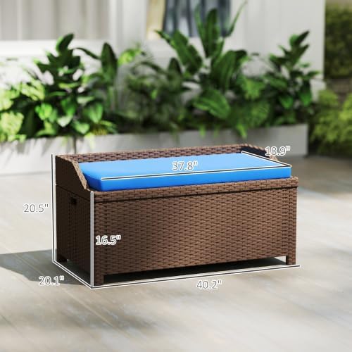 outsunny 34 gallon outdoor wicker storage bench deck, close-up detail