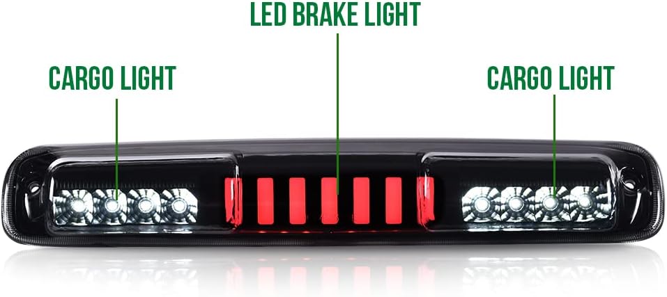 LQI LED 3rd Rear Type I Brake Light Cargo Lamp Compatible with Chevy Silverado/GMC Sierra 1500 2500 3500 & HD 1999-2007, Smoky Lens Black Housing