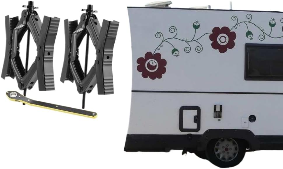 2 Pcs Camper Wheel Chock Stabilizers Scissor Steel Iron Trailers Scissor Lock Compatible with Trip Camping Trailers Picnic Backpacking BBQ