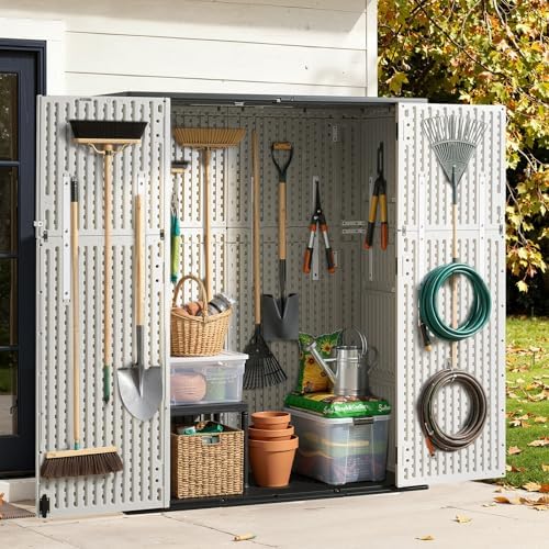 aoxun 61 cu.ft outdoor storage shed, widened outdoor, close-up detail