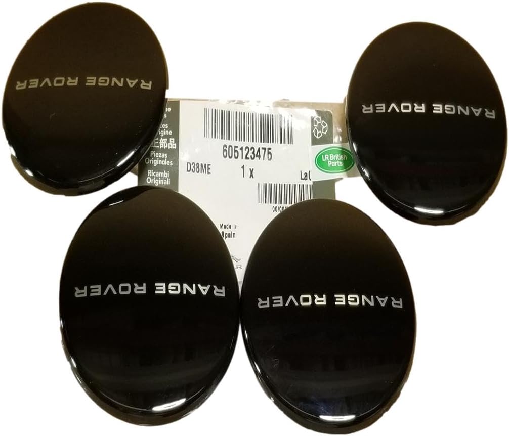 Genuine Wheel HUB Center Cap Set Compatible with Land Rover 605123475 | Fits RANGE ROVER, RANGE ROVER SPORT , VELAR, EVOQUE Set of 4 Black with silver Letters