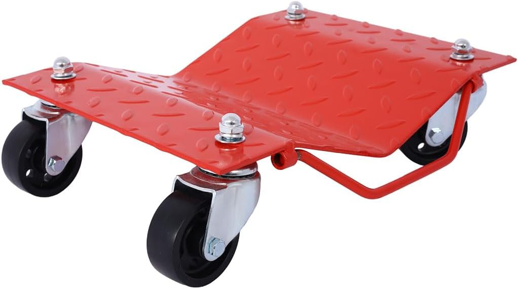 Car Wheel Dolly Set of 4, 6000 LBS Heavy Duty Vehicle Moving Cart with Brakes, Steel Tire Skates with 360° Swivel Casters, Anti-Slip Diamond Plate for Garage Shop Car Truck ATV Moving,Red