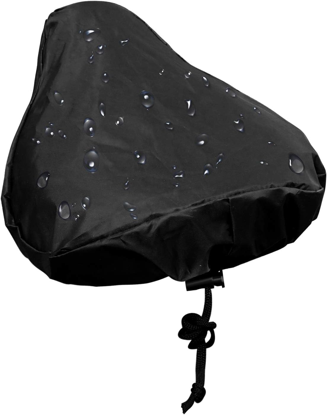 Waterproof Bike Seat Cover with Drawstring, Protective Water Resistant Bicycle Saddle Rain Dust Cover (Black)