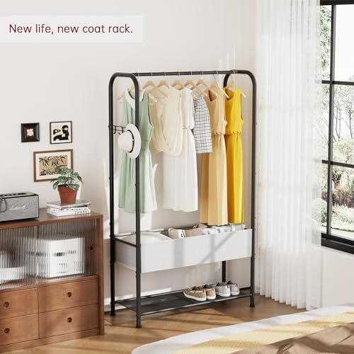 singaye wardrobe standing closet clothing rack with shelf, view 9