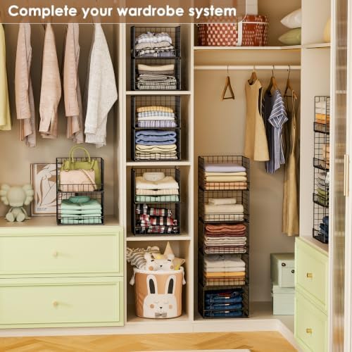 5-tier stackable closet organizers and storage baskets, closet shown in use