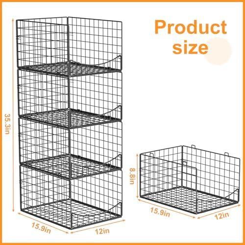 hongtamoya 4-tier stackable closet organizers and storage shelves, close-up detail