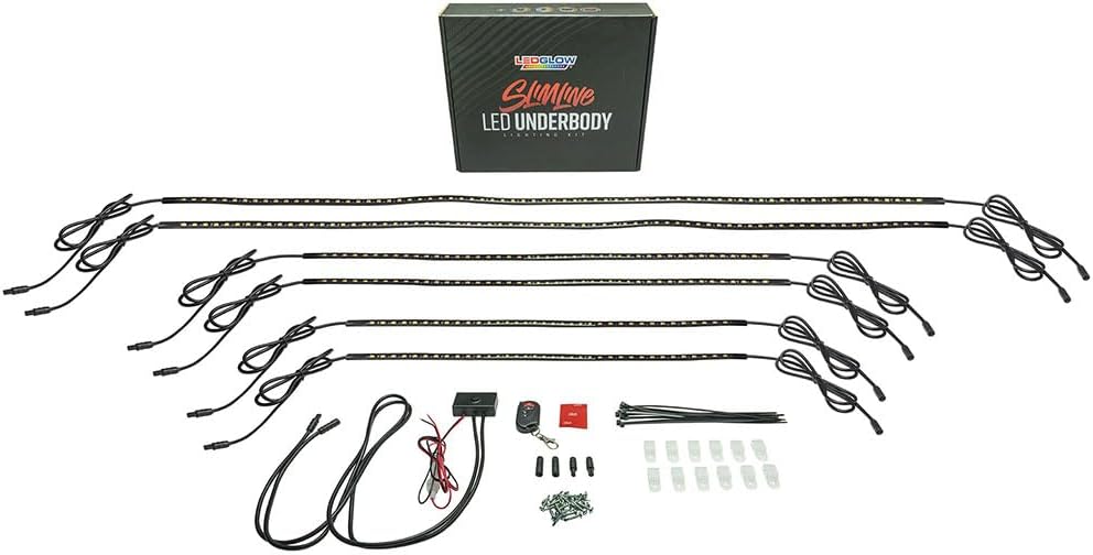 LEDGlow 6pc Green Flexible Truck Slimline LED Underbody Underglow Accent Neon Lighting Kit - 4 Unique Patterns - Water Resistant, Low Profile Tubes - Includes Control Box & Remote