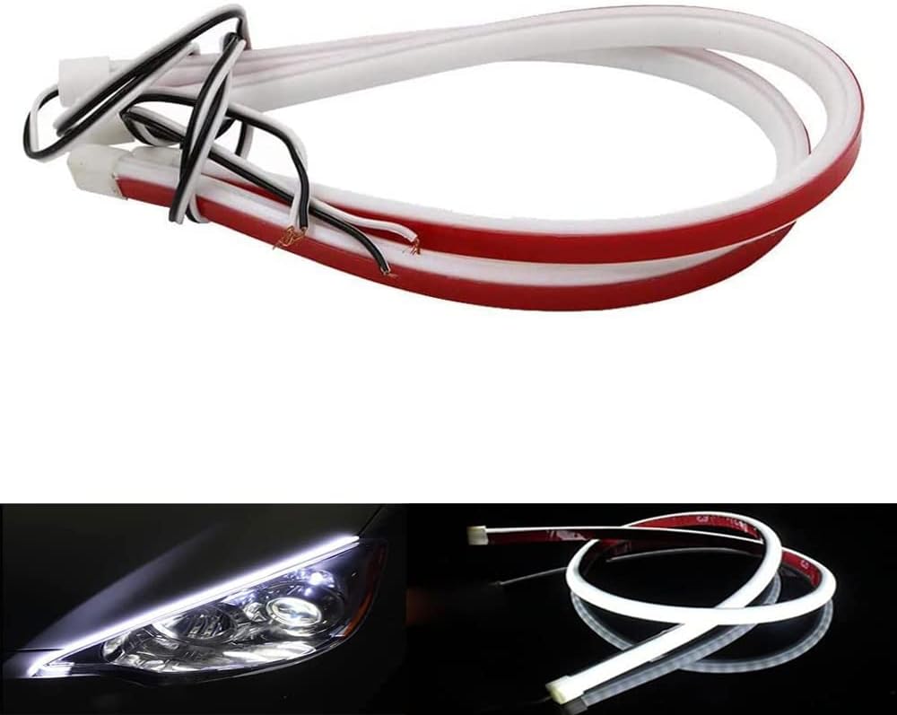YSY 2Pcs Ultrafine DRL LED Strip Tube Flexible Waterproof Daytime Running Light For Car Headlight LED Strip,Decorative Lamp,Running Light,Neon Lights,Turn Signal Light (30cm(11inch), White)