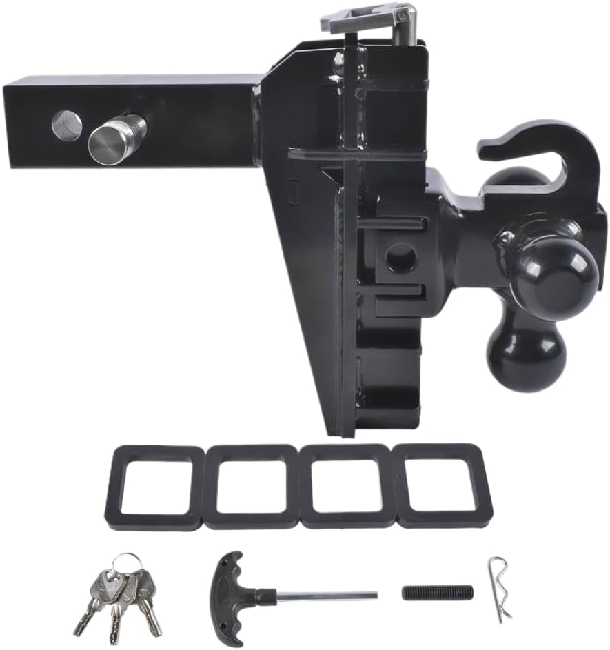 Tri-Ball Drop Hitch with Hook 2 Inch Receiver 6 Inch Drop 17000 LBS GTW Class 3 Tow Hitch