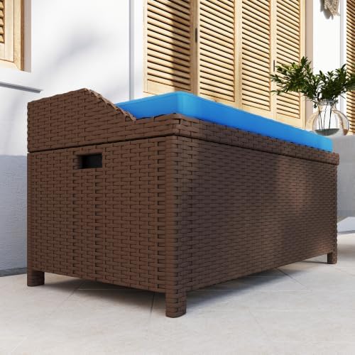 outsunny 34 gallon outdoor wicker storage bench deck, view 10