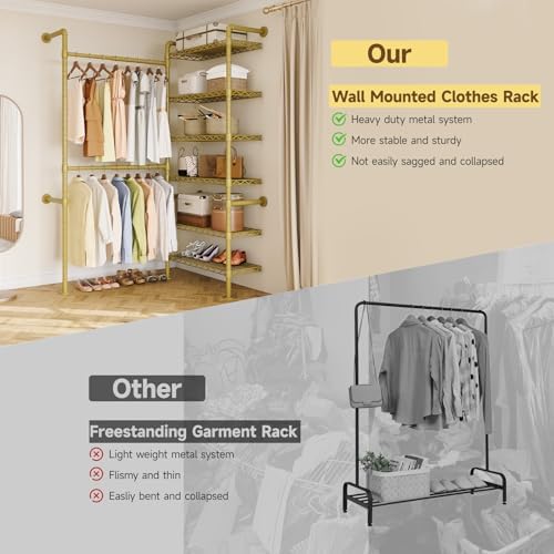 onbrill l2 wall mounted closet system, industrial pipe, side view