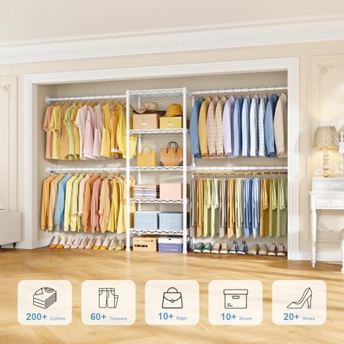 ulif m2 wall mounted closet system, white clothes, side view