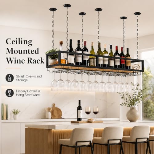 ceiling wine glass rack with glass holder, 55.1in, close-up detail
