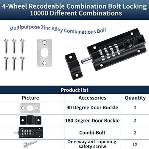 4-digit combination slide lock solid combination bolt latch, side view