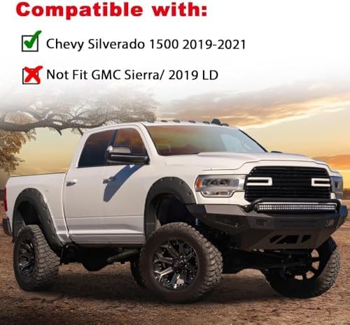 DOTCOM Fender Flares Fit Chevy Silverado 1500 2019-2021(Not for 2019 LD) | Not Fit GMC Sierra,Smooth Pocket Riveted Style,Wheel Arch Cover Trim,Rustproof & UV Resistant,Front and Rear