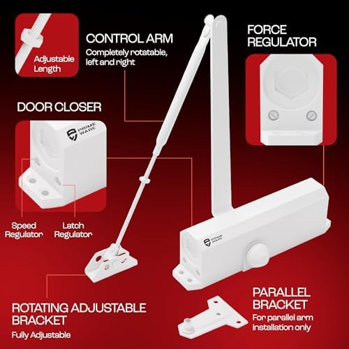 primeware dc-600 adjustable automatic door closers for home showing dimensions