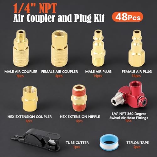 1/4"npt air coupler & plug kit,male female quick shown in use