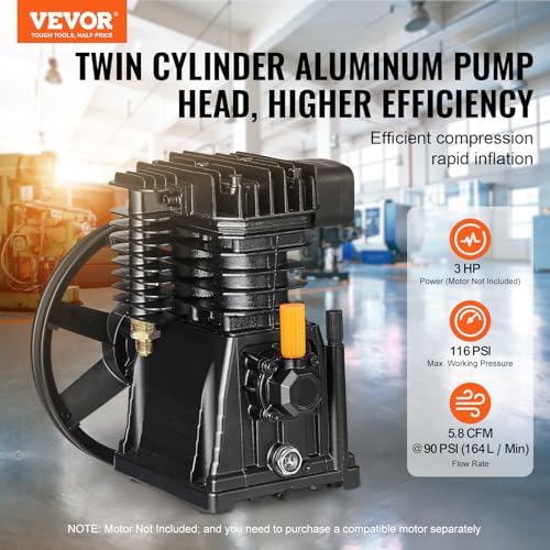 vevor air compressor pump head, 3hp 5.8cfm @ shown in use