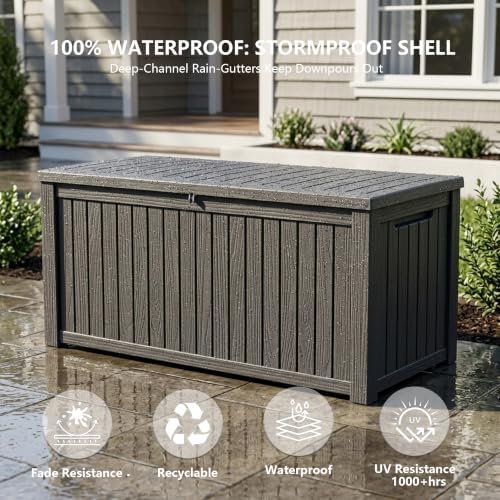 outdoor storage box,200 gallon waterproof deck box [upgraded showing dimensions