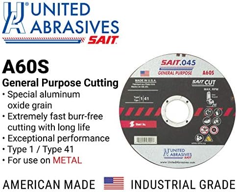 united abrasives-sait 23101 a60s general purpose cut-off wheels, close-up detail