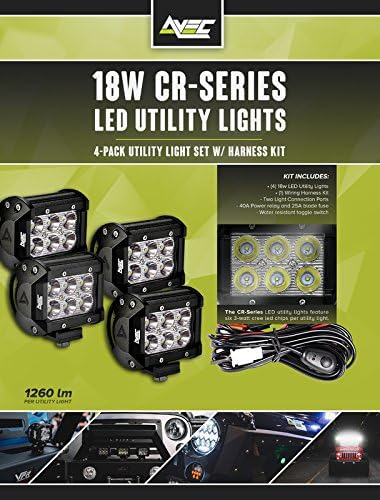 AVEC 4in. 18w LED Utility Light Kit with Wiring Harness (4 Pack) LED Work Lights Lamps pods cree Off Road 4x4 Driving Race