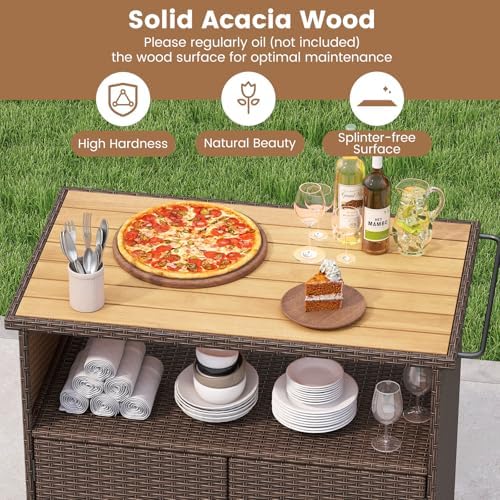 tangkula rattan outdoor storage cabinet with 4 wheels, side view