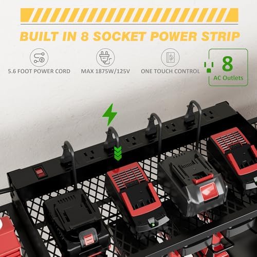 power tool organizer wall mount with charging station shown in use